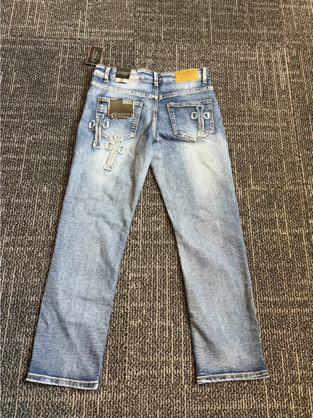 Banned Bottom Denim Cross Patches 100% Cotton Jeans Boys Size 12 NWT